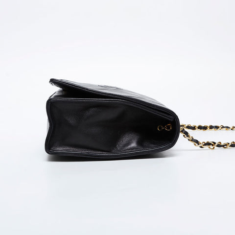 CHANEL 0 Series 1986-1988 Lambskin COCO Mark Flap Diamond Stitch Shoulder Bag black WS21143