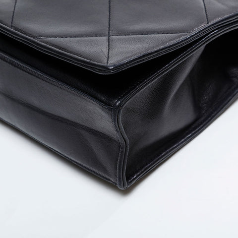 CHANEL 0 Series 1986-1988 Lambskin COCO Mark Flap Diamond Stitch Shoulder Bag black WS21143