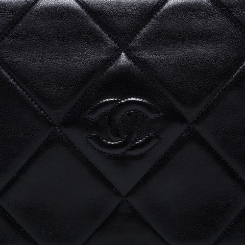 CHANEL 0 Series 1986-1988 Lambskin COCO Mark Flap Diamond Stitch Shoulder Bag black WS21143