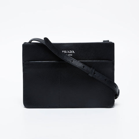 PRADA Safiano leather Shoulder Bag black WS21144