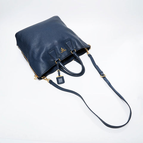 PRADA Leather 2way Tote Bag Navy WS21145