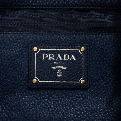 PRADA Leather 2way Tote Bag Navy WS21145