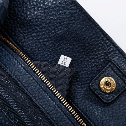 PRADA Leather 2way Tote Bag Navy WS21145