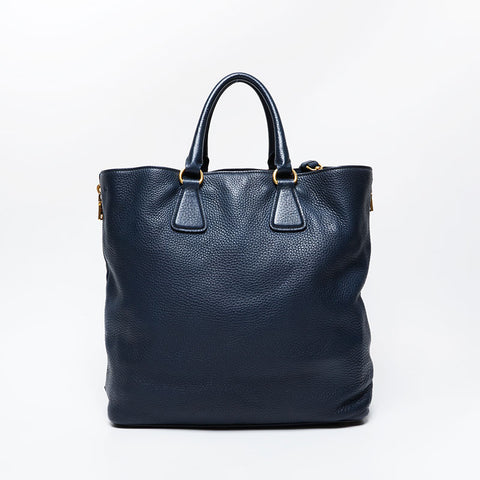 PRADA Leather 2way Tote Bag Navy WS21145