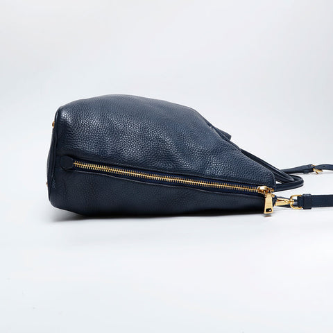 PRADA Leather 2way Tote Bag Navy WS21145