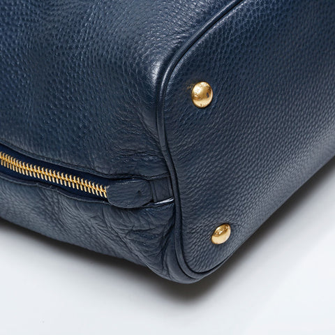 PRADA Leather 2way Tote Bag Navy WS21145