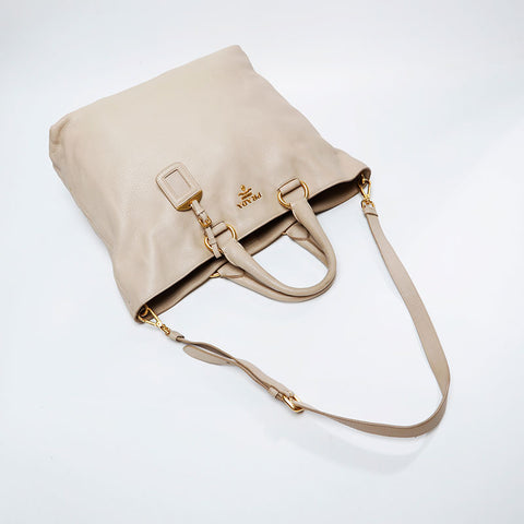 PRADA Leather 2way Tote Bag beige WS21146