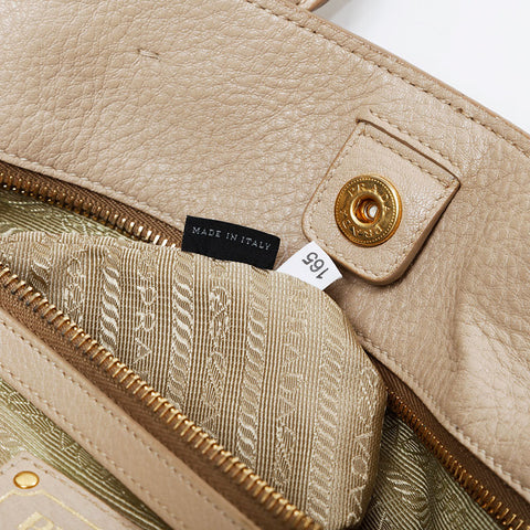 PRADA Leather 2way Tote Bag beige WS21146