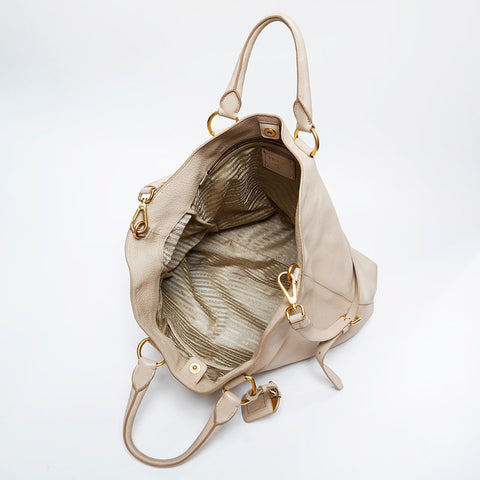 PRADA Leather 2way Tote Bag beige WS21146
