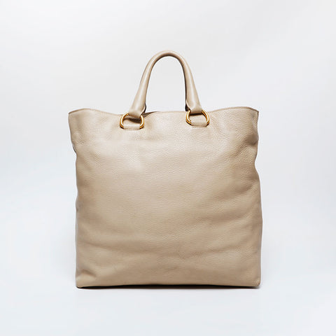 PRADA Leather 2way Tote Bag beige WS21146