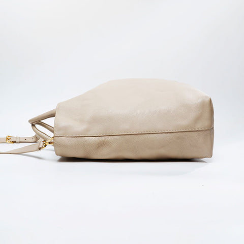 PRADA Leather 2way Tote Bag beige WS21146