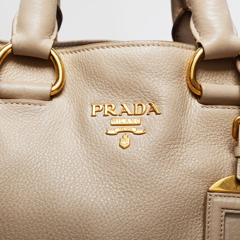 PRADA Leather 2way Tote Bag beige WS21146