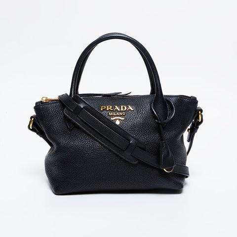 PRADA Leather 2way Shoulder Bag black WS21147