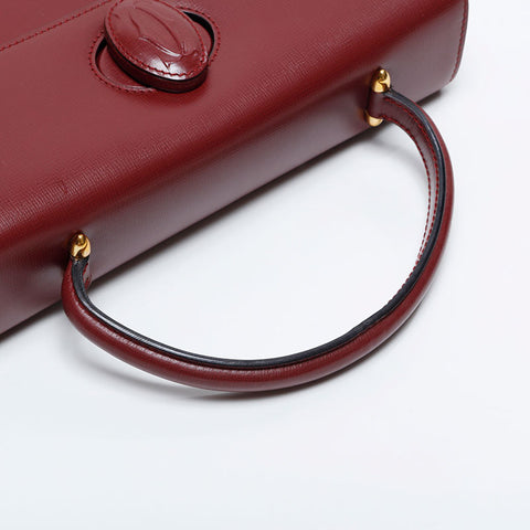 CARTIER Must Do Leather Top Handle Handbag Red WS21162