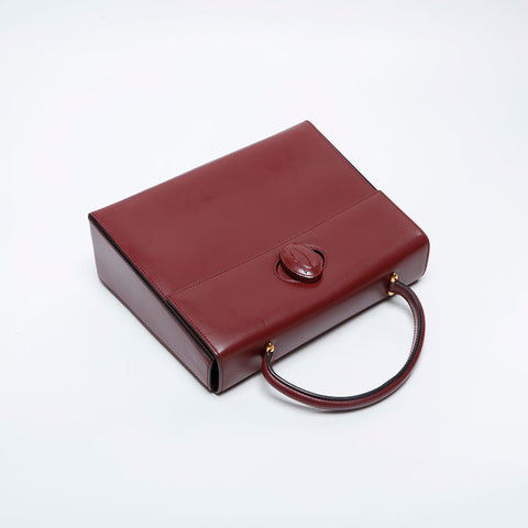 CARTIER Must Do Leather Top Handle Handbag Red WS21162