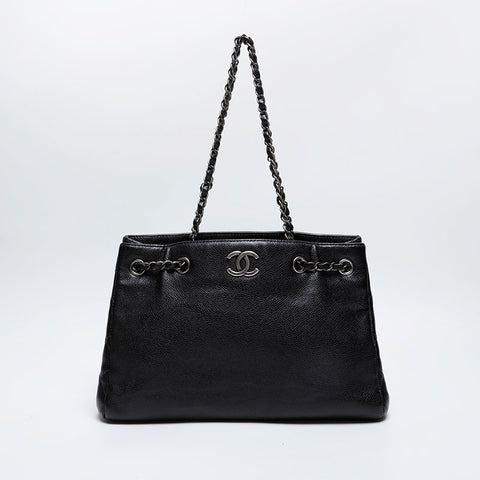 CHANEL No. 22 2016-2017 Caviar Tote Chain Shoulder Bag black WS21169