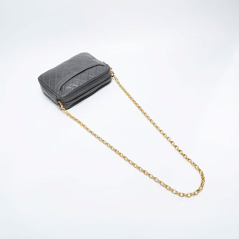 CHANEL COCO Mark No. 2 1991-1994 Lambskin Chain Tassel Shoulder Bag gray WS21170
