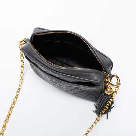 CHANEL COCO Mark No. 2 1991-1994 Lambskin Chain Tassel Shoulder Bag gray WS21170