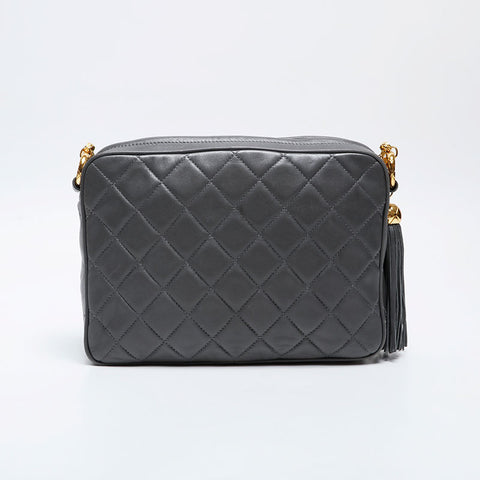 CHANEL COCO Mark No. 2 1991-1994 Lambskin Chain Tassel Shoulder Bag gray WS21170