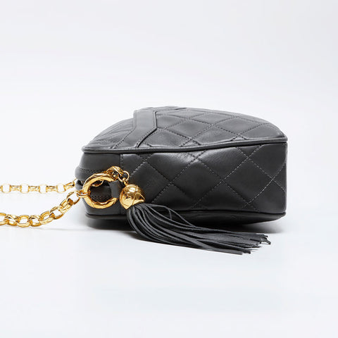 CHANEL COCO Mark No. 2 1991-1994 Lambskin Chain Tassel Shoulder Bag gray WS21170