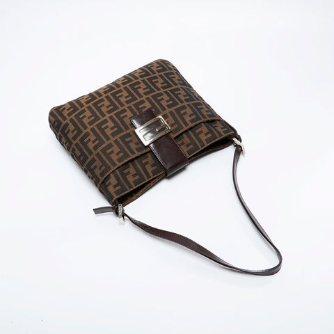 FENDI Canvas Zucca Mamma Shoulder Bag Brown WS21172