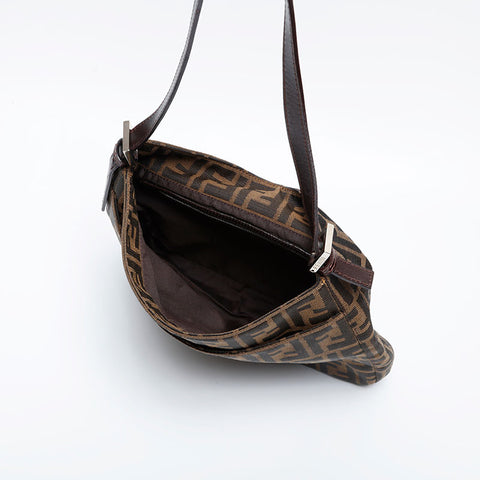 FENDI Canvas Zucca Mamma Shoulder Bag Brown WS21172