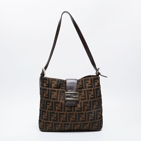 FENDI Canvas Zucca Mamma Shoulder Bag Brown WS21172
