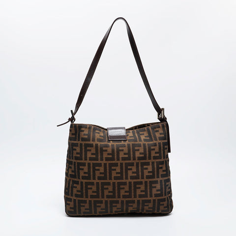 FENDI Canvas Zucca Mamma Shoulder Bag Brown WS21172