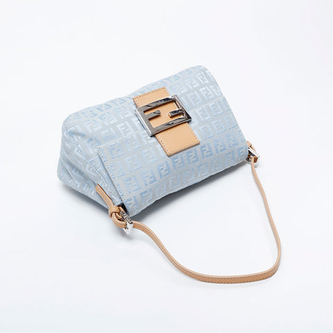 極美品 フェンディ FENDI ズッキーノ キャンバス ミニ マンマバケット 水色 ショルダーバッグ ブルー WS21173