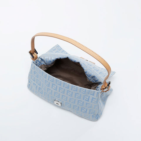 極美品 フェンディ FENDI ズッキーノ キャンバス ミニ マンマバケット 水色 ショルダーバッグ ブルー WS21173