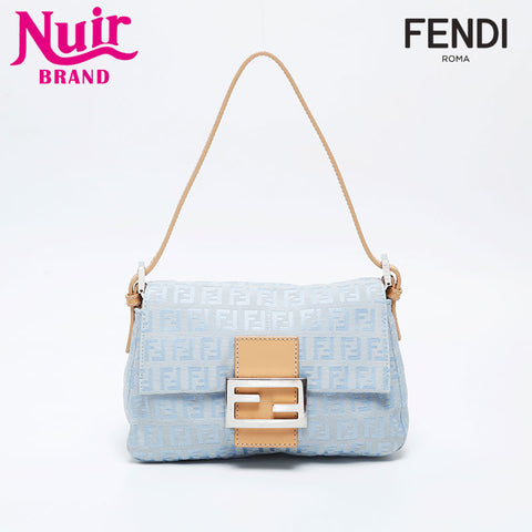 極美品 フェンディ FENDI ズッキーノ キャンバス ミニ マンマバケット 水色 ショルダーバッグ ブルー WS21173