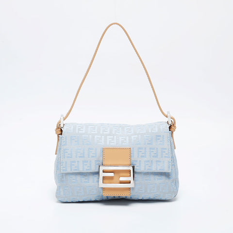 極美品 フェンディ FENDI ズッキーノ キャンバス ミニ マンマバケット 水色 ショルダーバッグ ブルー WS21173