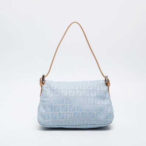 極美品 フェンディ FENDI ズッキーノ キャンバス ミニ マンマバケット 水色 ショルダーバッグ ブルー WS21173