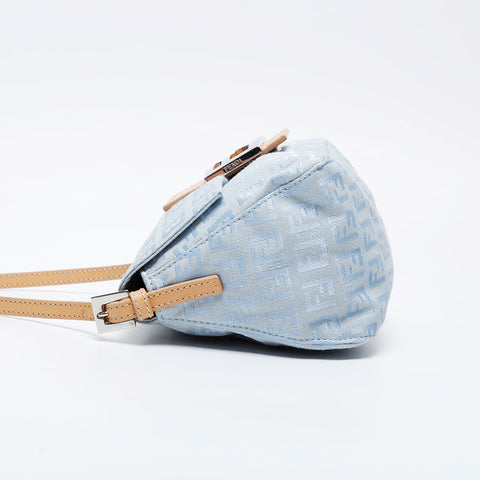 極美品 フェンディ FENDI ズッキーノ キャンバス ミニ マンマバケット 水色 ショルダーバッグ ブルー WS21173