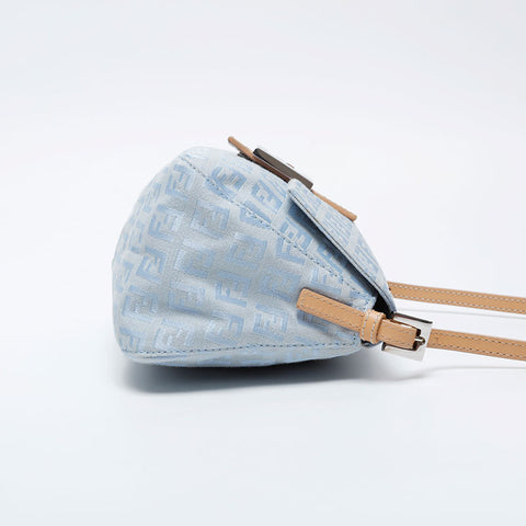 極美品 フェンディ FENDI ズッキーノ キャンバス ミニ マンマバケット 水色 ショルダーバッグ ブルー WS21173