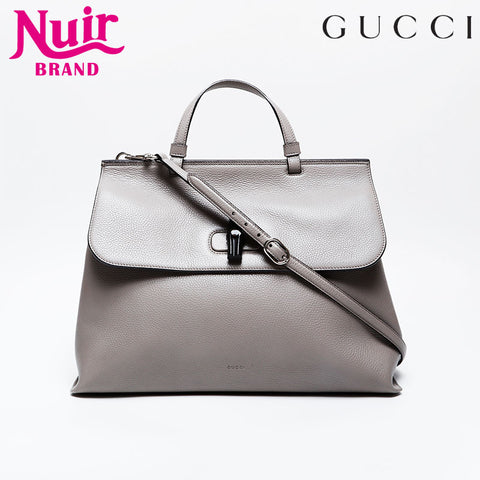 GUCCI Bamboo Daily Leather 2way Large Shoulder Bag gray WS21176