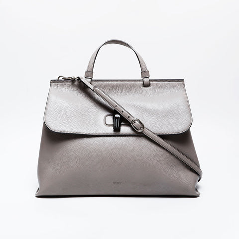 GUCCI Bamboo Daily Leather 2way Large Shoulder Bag gray WS21176