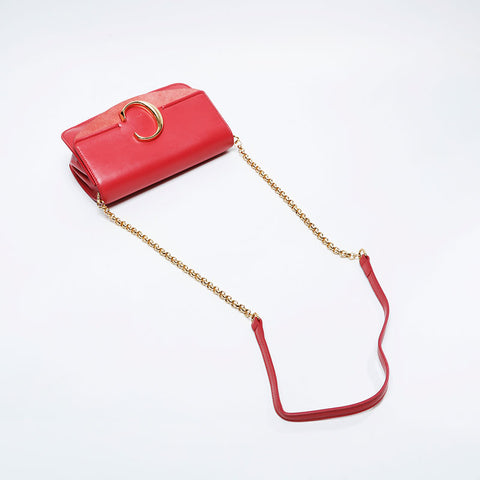 クロエ Chloe レザー C クラッチ チェーン ショルダーバッグ ピンク WS21178
