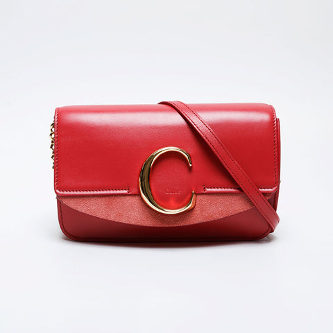クロエ Chloe レザー C クラッチ チェーン ショルダーバッグ ピンク WS21178