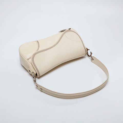 Christian Dior Leather Saddlebag Shoulder Bag beige WS21180