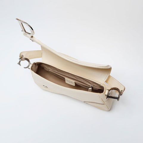 Christian Dior Leather Saddlebag Shoulder Bag beige WS21180