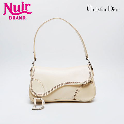 Christian Dior Leather Saddlebag Shoulder Bag beige WS21180