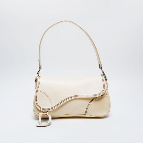 Christian Dior Leather Saddlebag Shoulder Bag beige WS21180