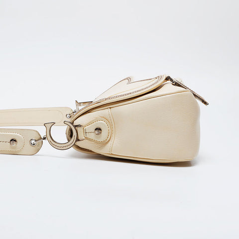 Christian Dior Leather Saddlebag Shoulder Bag beige WS21180