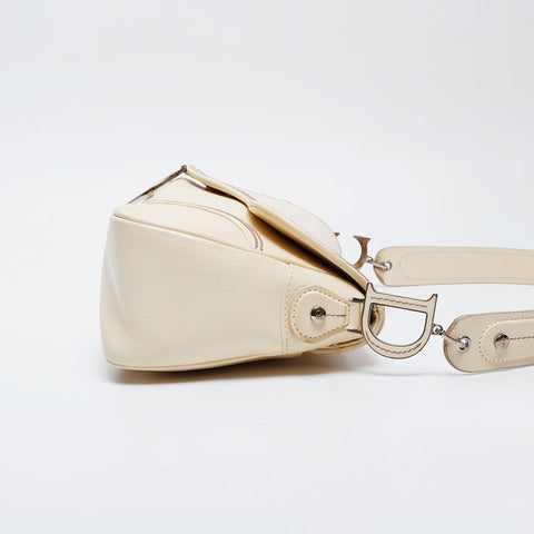 Christian Dior Leather Saddlebag Shoulder Bag beige WS21180