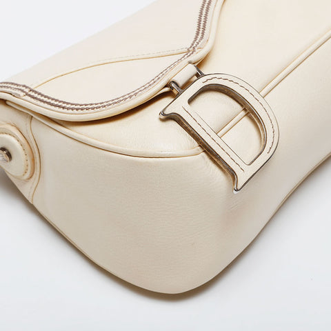 Christian Dior Leather Saddlebag Shoulder Bag beige WS21180