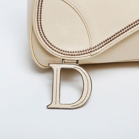 Christian Dior Leather Saddlebag Shoulder Bag beige WS21180