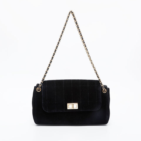 Chanel n ° 7 2002-2003 Barbacée de chocolat en velours 2,55 Sac d'épaule noir WS21191