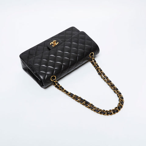 香奈儿第3号1994-1996 Lambskin Matelasse 9.8“双襟翼肩带黑色WS21195