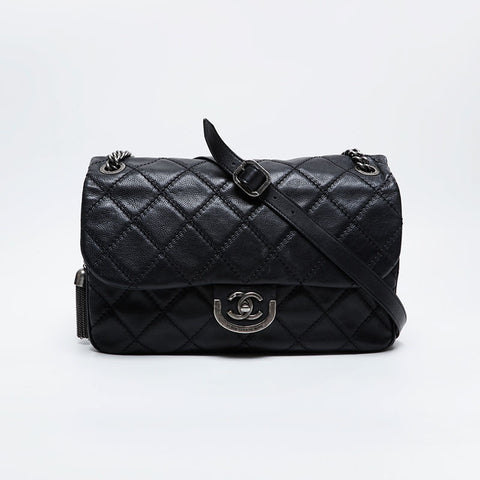 香奈儿（Chanel）第18系列2013-2014野生针迹matelasse gunalasse银色金属肩袋黑色WS21196
